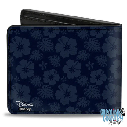 Bi-Fold Wallet - Stitch Winking Pose Tropical Flora Blues Bi-Fold Wallets