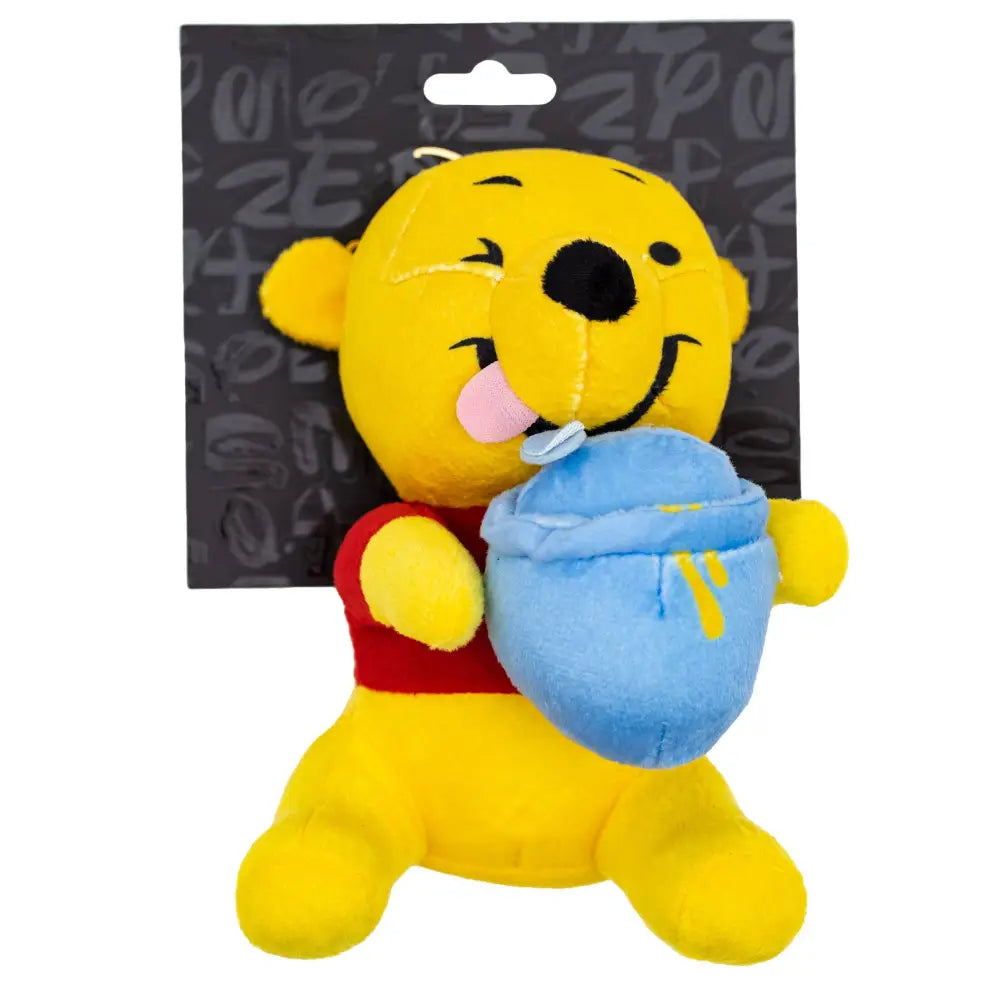 Dog Toy Squeaker Plush - Winnie the Pooh Winking Hunny Pot Sitting Pose Dog Toy Squeaky Plush