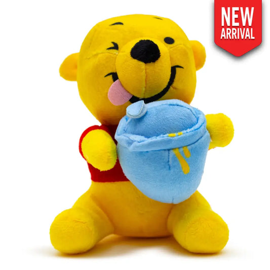 Dog Toy Squeaker Plush - Winnie the Pooh Winking Hunny Pot Sitting Pose Dog Toy Squeaky Plush