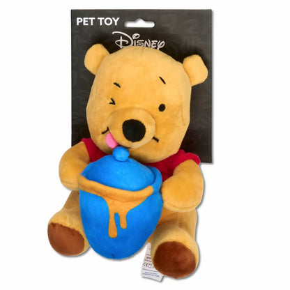 Dog Toy Squeaker Plush - Winnie the Pooh Winking Hunny Pot Sitting Pose - Dog Toy Squeaky Plush