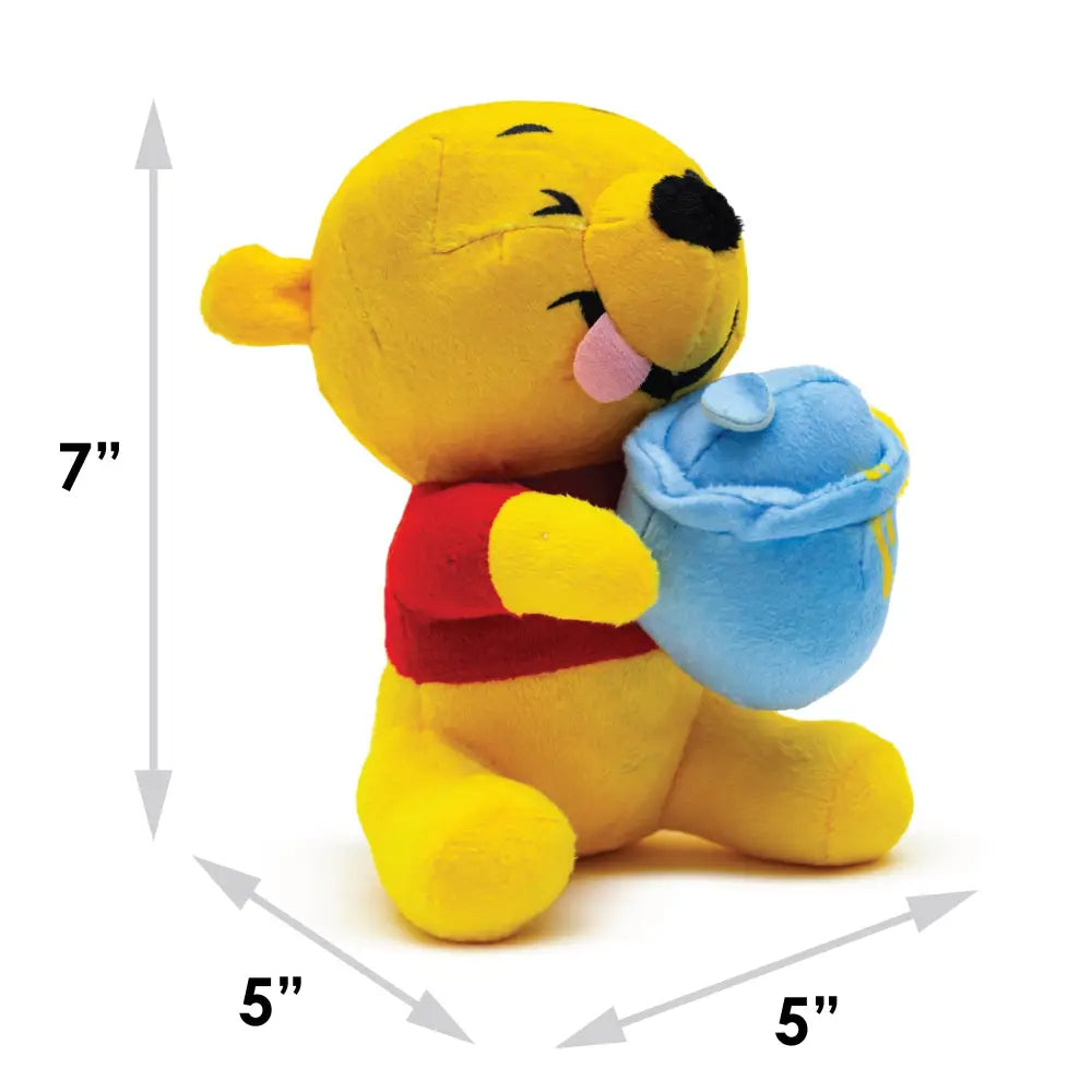 Dog Toy Squeaker Plush - Winnie the Pooh Winking Hunny Pot Sitting Pose Dog Toy Squeaky Plush