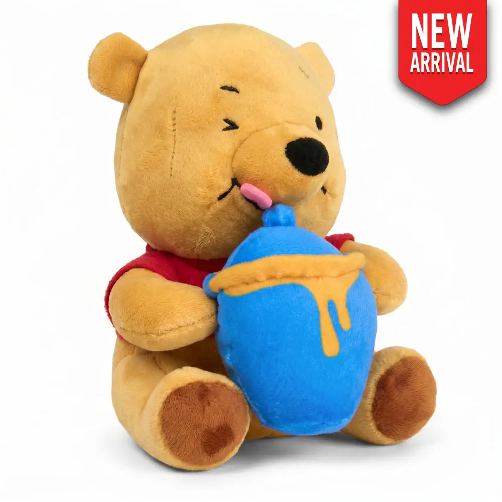 Dog Toy Squeaker Plush - Winnie the Pooh Winking Hunny Pot Sitting Pose - Dog Toy Squeaky Plush