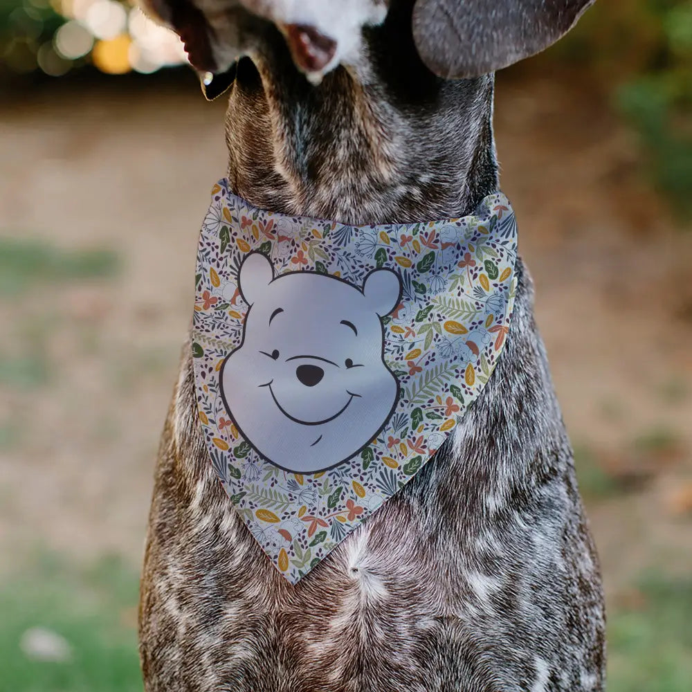 Pet Bandana - Winnie the Pooh Smiling Face/Foliage Collage Beige/Green/Orange/Yellow Pet Bandanas