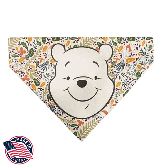 Pet Bandana - Winnie the Pooh Smiling Face/Foliage Collage Beige/Green/Orange/Yellow Pet Bandanas