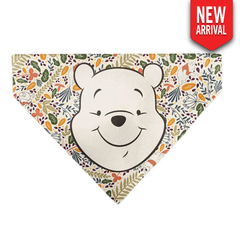 Pet Bandana - Winnie the Pooh Smiling Face/Foliage Collage Beige/Green/Orange/Yellow Pet Bandanas