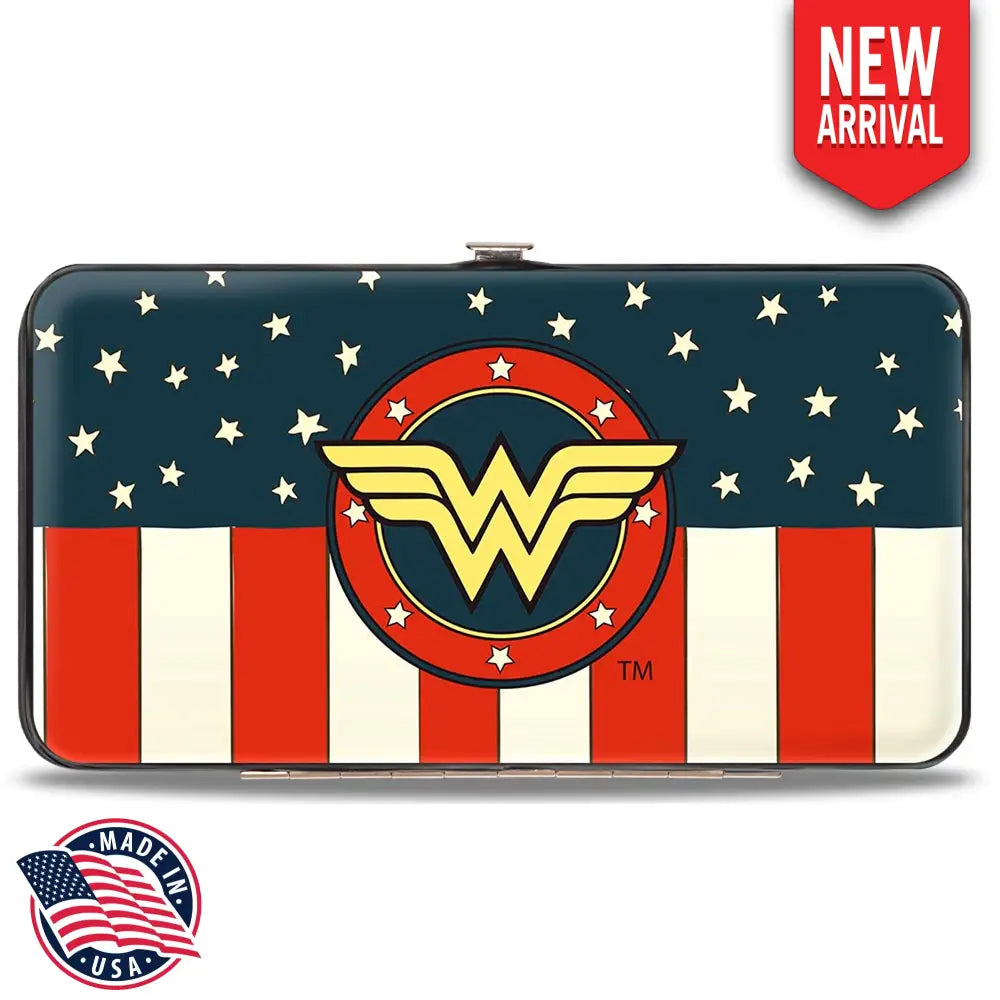 Hinged Wallet - WONDER WOMAN Logo Americana Red White Blue Yellow Hinged Wallets