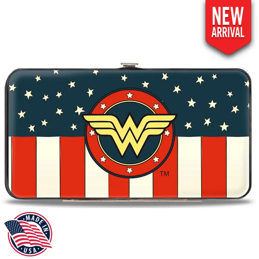Hinged Wallet - WONDER WOMAN Logo Americana Red White Blue Yellow Hinged Wallets