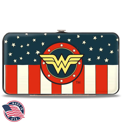 Hinged Wallet - WONDER WOMAN Logo Americana Red White Blue Yellow Hinged Wallets