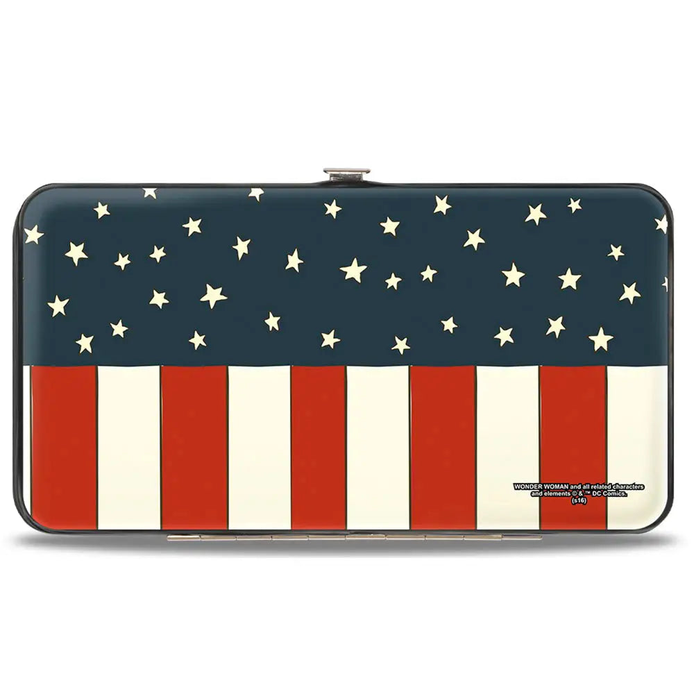 Hinged Wallet - WONDER WOMAN Logo Americana Red White Blue Yellow Hinged Wallets