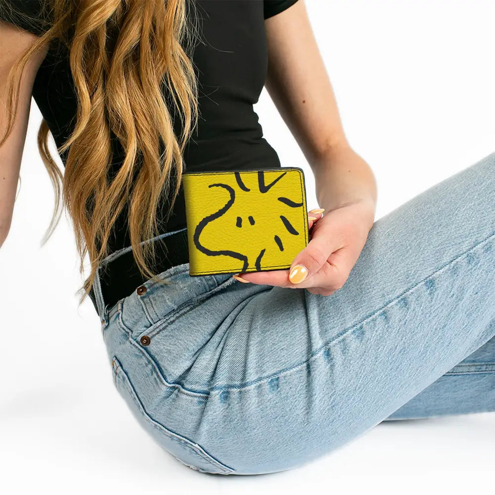 Bi-Fold Wallet - Peanuts Woodstock Face Yellow/Black Bi-Fold Wallets