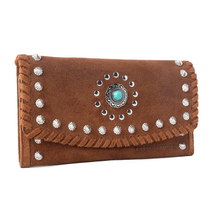 Myra Yellowstone Briar Meadow Studded Suede Leather Women’s Purse in Desert Tan - Desert Tan - WALLETS