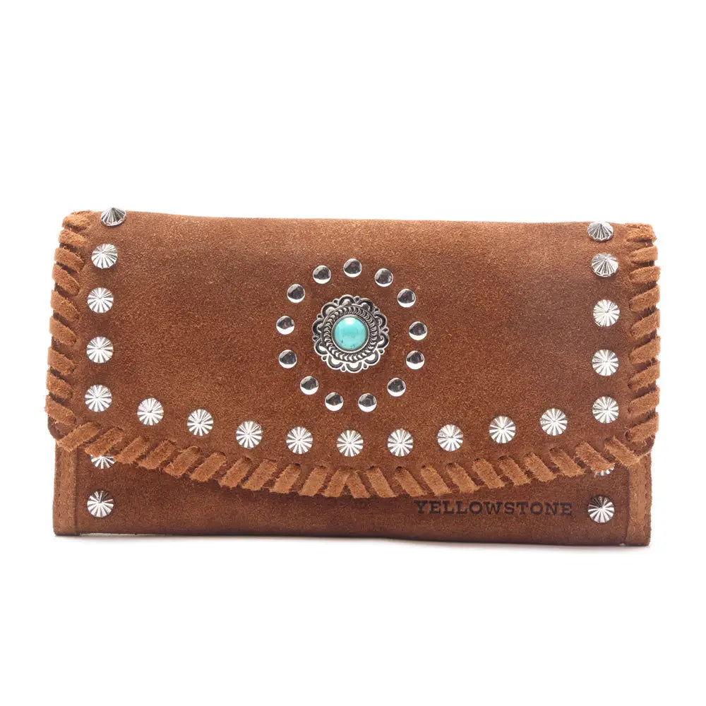 Myra Yellowstone Briar Meadow Studded Suede Leather Women’s Purse in Desert Tan - Desert Tan - WALLETS