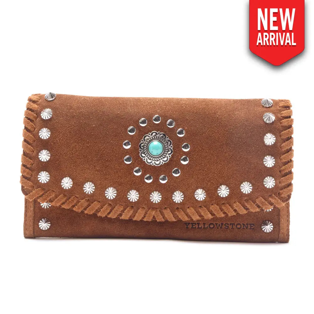 Myra Yellowstone Briar Meadow Studded Suede Leather Women’s Purse in Desert Tan - Desert Tan - WALLETS