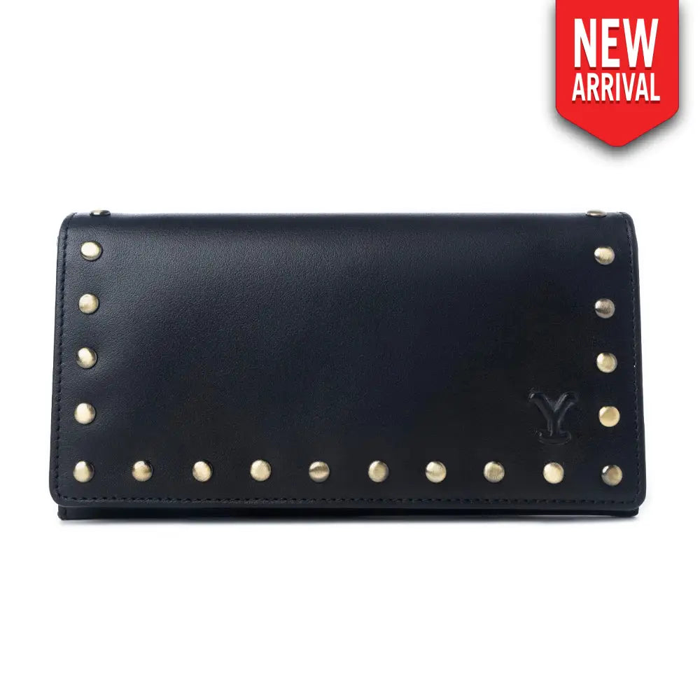 Yellowstone Caldera Leather Wallet with Rivets in Ash - Black - Wallets