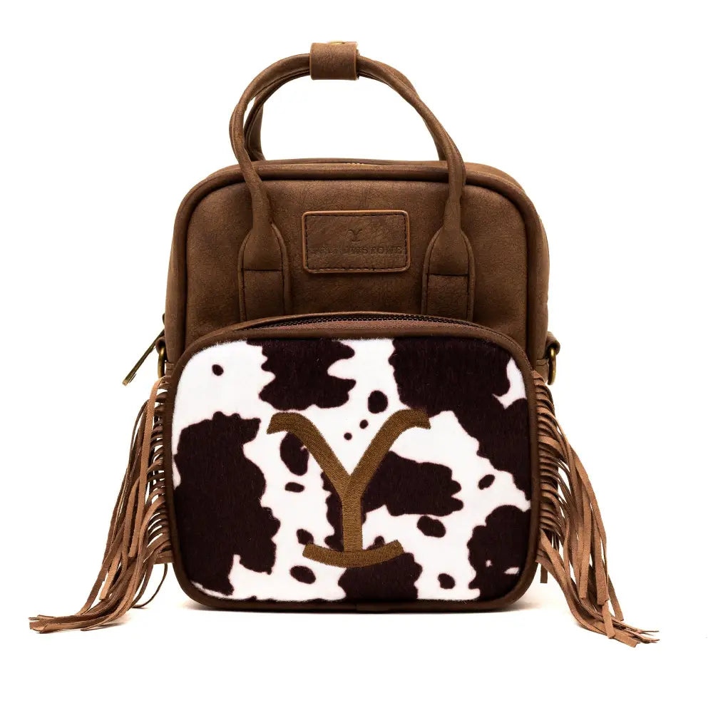 Paramount Network Bag Cross Body Yellowstone Dutton Ranch Cowboy Cowhide Distressed Brown Vegan Leather Crossbody Bags