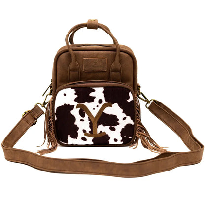 Paramount Network Bag Cross Body Yellowstone Dutton Ranch Cowboy Cowhide Distressed Brown Vegan Leather Crossbody Bags