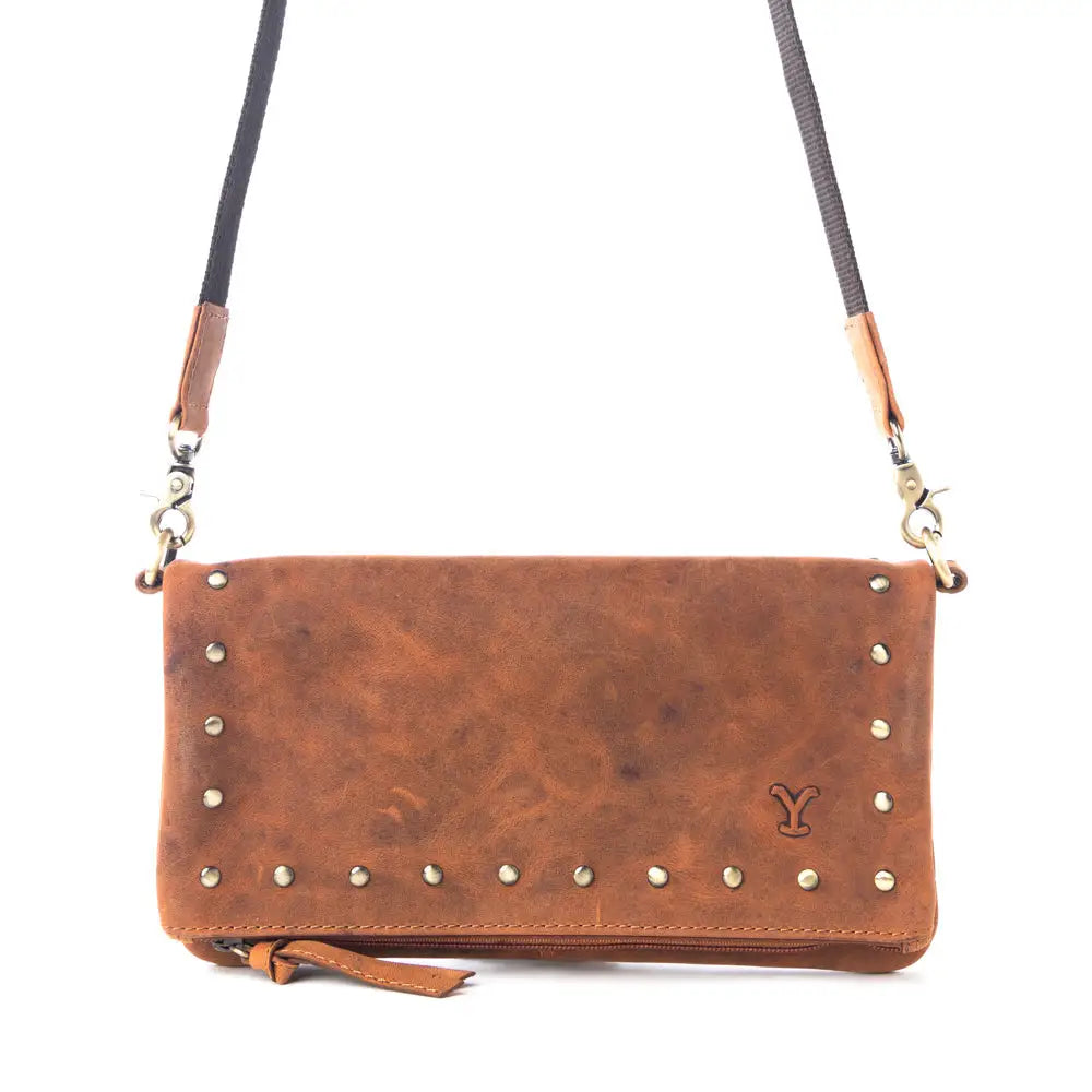 Yellowstone Palisade Clutch Bag with Rivets in Amber - Dark Brown - Bags