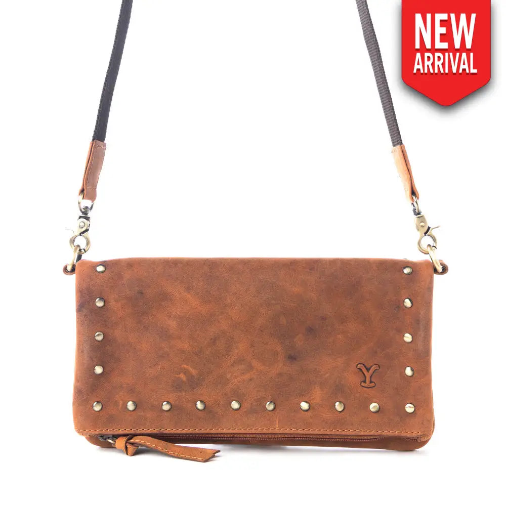 Yellowstone Palisade Clutch Bag with Rivets in Amber - Dark Brown - Bags