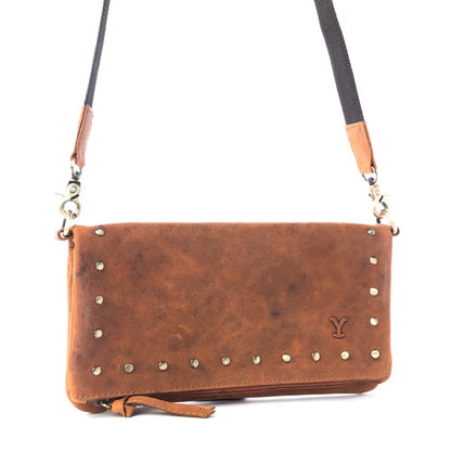 Yellowstone Palisade Clutch Bag with Rivets in Amber - Dark Brown - Bags