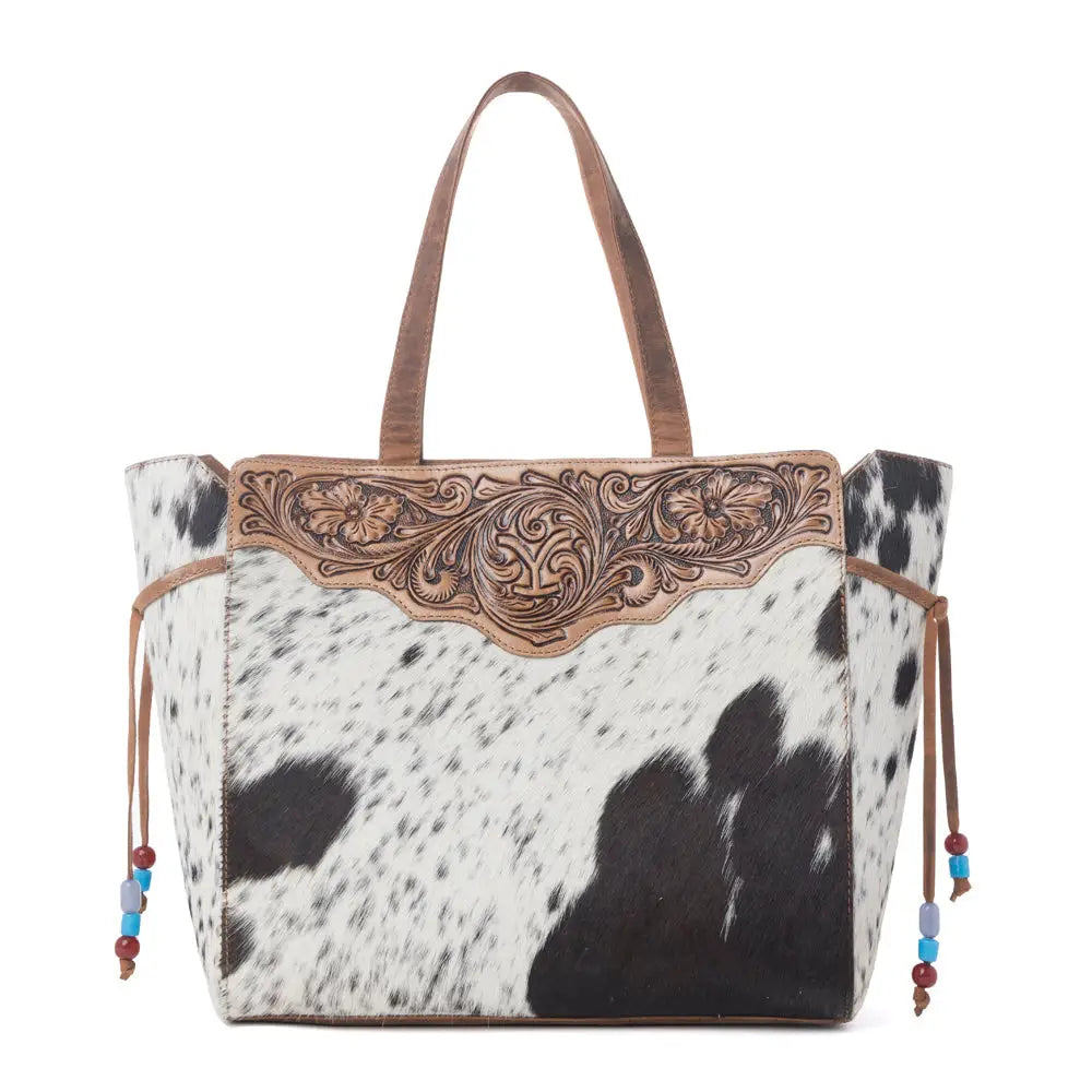 Myra Yellowstone Winter Prairie Handtooled Bag in Ivory Toffee - Ivory Toffee - Bags