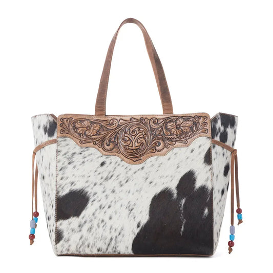Myra Yellowstone Winter Prairie Handtooled Bag in Ivory Toffee - Ivory Toffee - Bags