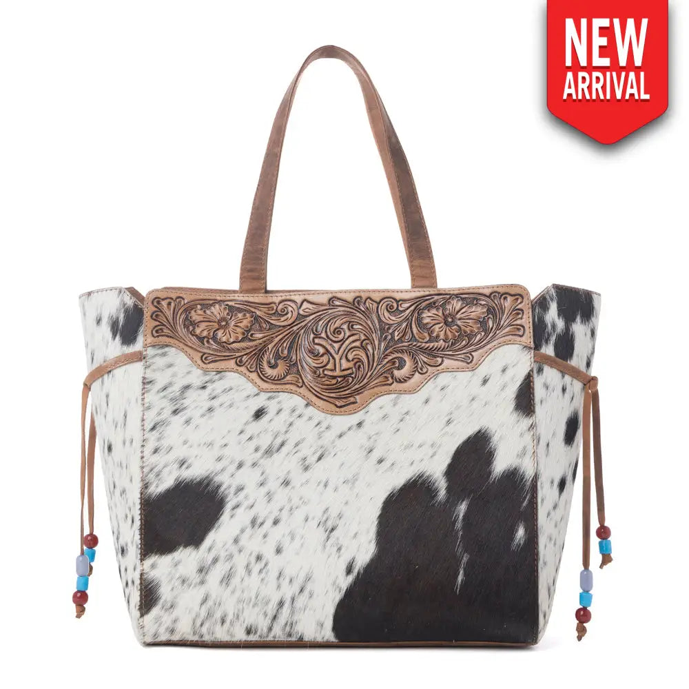Myra Yellowstone Winter Prairie Handtooled Bag in Ivory Toffee - Ivory Toffee - Bags