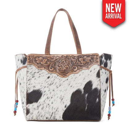 Myra Yellowstone Winter Prairie Handtooled Bag in Ivory Toffee - Ivory Toffee - Bags