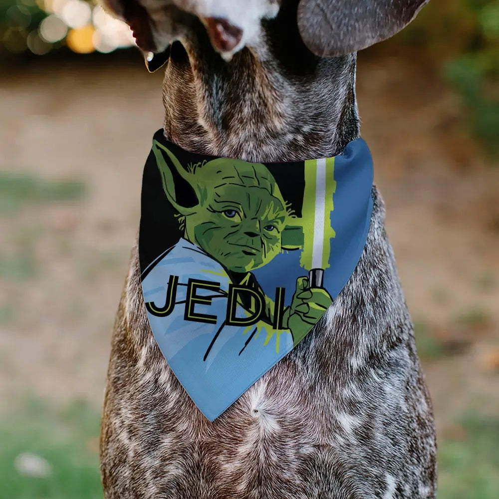 Pet Bandana - Star Wars JEDI Text and Yoda Lightsaber Pop Art Pose Black/Blues Pet Bandanas