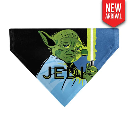 Pet Bandana - Star Wars JEDI Text and Yoda Lightsaber Pop Art Pose Black/Blues Pet Bandanas