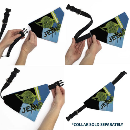 Pet Bandana - Star Wars JEDI Text and Yoda Lightsaber Pop Art Pose Black/Blues Pet Bandanas
