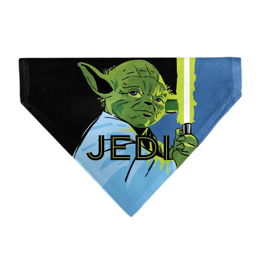 Pet Bandana - Star Wars JEDI Text and Yoda Lightsaber Pop Art Pose Black/Blues Pet Bandanas
