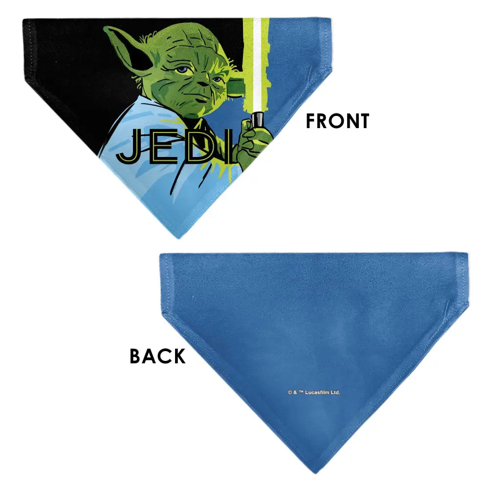 Pet Bandana - Star Wars JEDI Text and Yoda Lightsaber Pop Art Pose Black/Blues Pet Bandanas