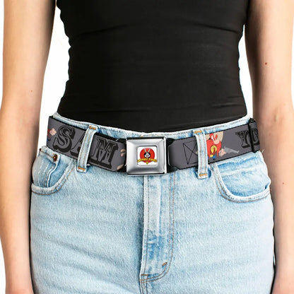 Looney Tunes Logo Full Color White Seatbelt Belt - YOSEMITE SAM w/Poses Gray Webbing Seatbelt Belts