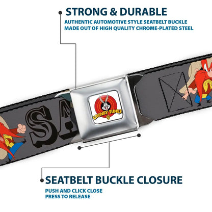 Looney Tunes Logo Full Color White Seatbelt Belt - YOSEMITE SAM w/Poses Gray Webbing Seatbelt Belts