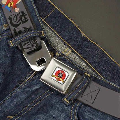 Looney Tunes Logo Full Color White Seatbelt Belt - YOSEMITE SAM w/Poses Gray Webbing Seatbelt Belts