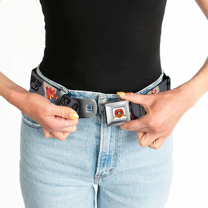 Looney Tunes Logo Full Color White Seatbelt Belt - YOSEMITE SAM w/Poses Gray Webbing Seatbelt Belts
