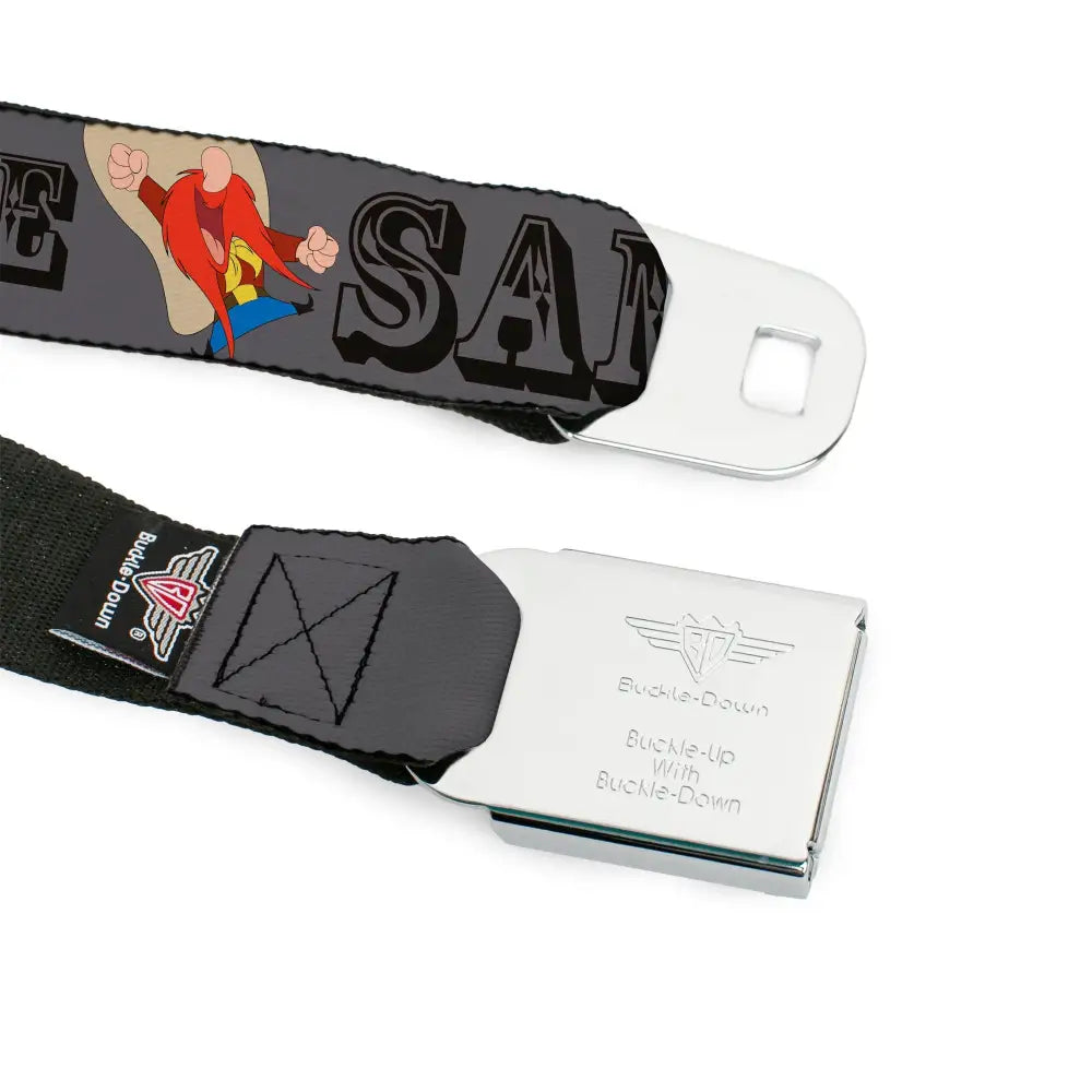 Looney Tunes Logo Full Color White Seatbelt Belt - YOSEMITE SAM w/Poses Gray Webbing Seatbelt Belts