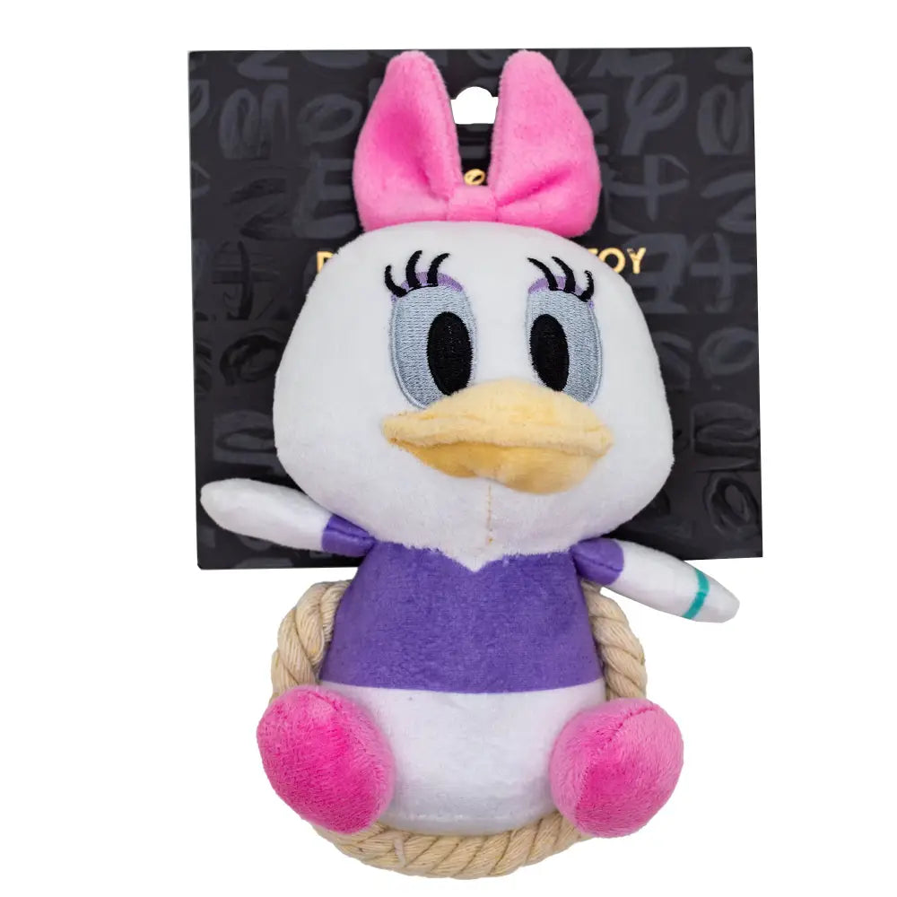 Dog Toy Squeaker Plush with Rope - Disney Daisy Duck Chibi Sitting Pose Dog Toy Squeaky Plush
