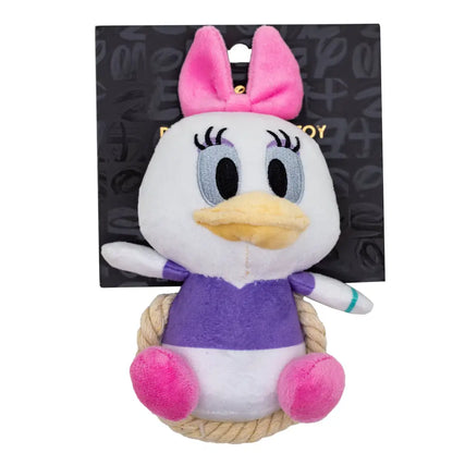Dog Toy Squeaker Plush with Rope - Disney Daisy Duck Chibi Sitting Pose Dog Toy Squeaky Plush