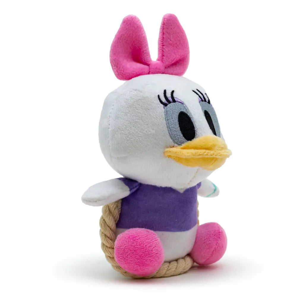 Dog Toy Squeaker Plush with Rope - Disney Daisy Duck Chibi Sitting Pose Dog Toy Squeaky Plush