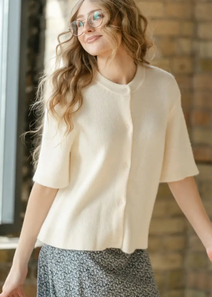 Zadie Ivory Short Sleeve Button Cardigan - IC Layering Essentials