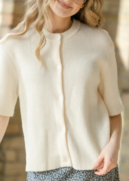 Zadie Ivory Short Sleeve Button Cardigan - IC Layering Essentials
