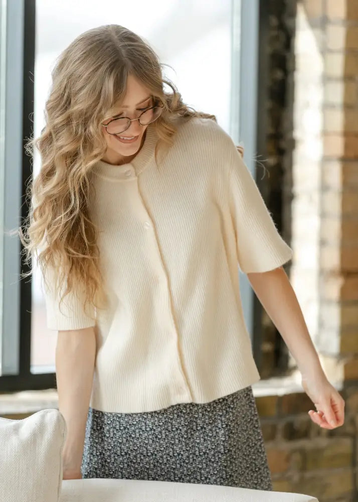 Zadie Ivory Short Sleeve Button Cardigan - IC Layering Essentials
