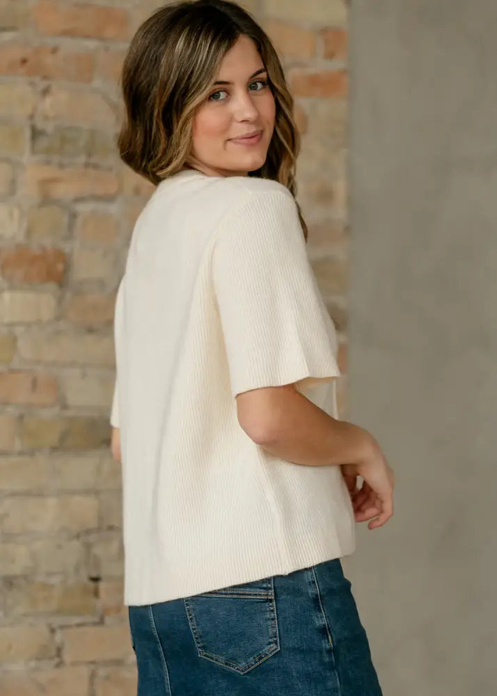Zadie Ivory Short Sleeve Button Cardigan - IC Layering Essentials