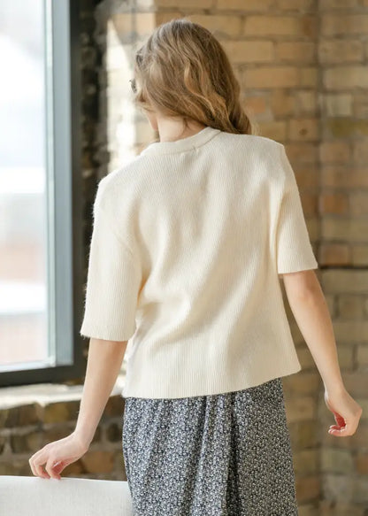 Zadie Ivory Short Sleeve Button Cardigan - IC Layering Essentials