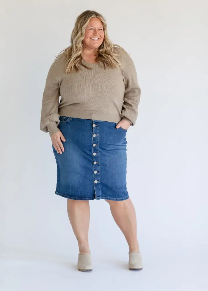 Zana Front Button Denim Midi Skirt - FINAL SALE - 24’’ / 18 - IC Skirts