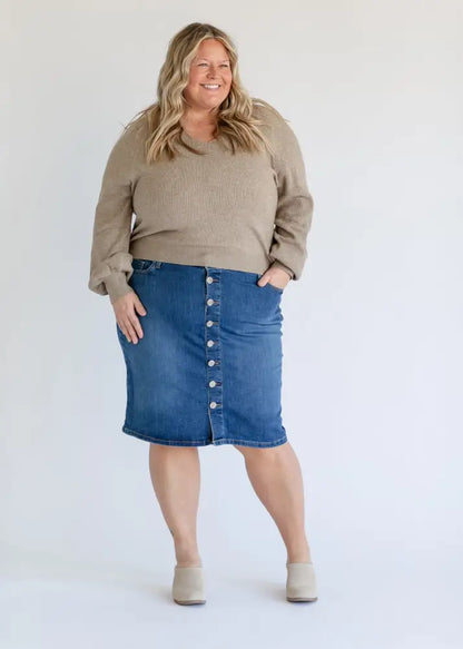 Zana Front Button Denim Midi Skirt - FINAL SALE - 24’’ / 18 - IC Skirts