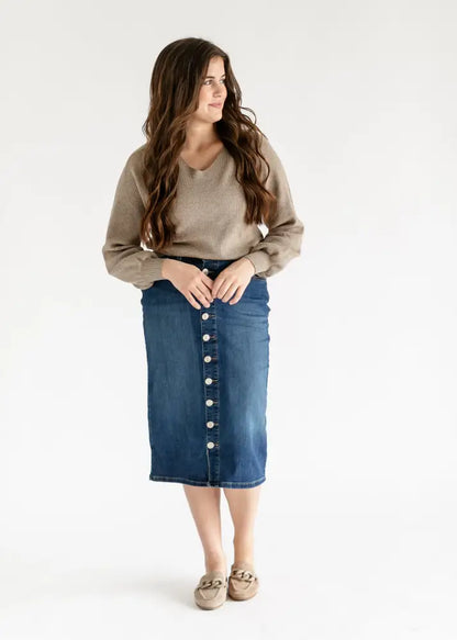 Zana Front Button Denim Midi Skirt - FINAL SALE - 29’’ / 2 - IC Skirts