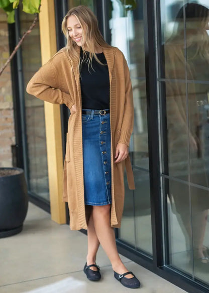 Zana Front Button Denim Midi Skirt - FINAL SALE - IC Skirts