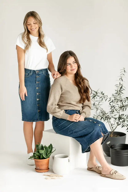 Zana Front Button Denim Midi Skirt - FINAL SALE - IC Skirts